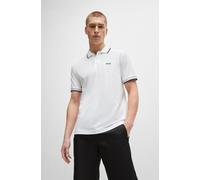 Poloshirt BOSS GREEN "Paddy", Herren, Gr. L, weiß (weiß100), Jersey, Obermaterial: 100% Baumwolle, unifarben, regular fit, hoch geschlossener Ausschnitt, eng Bündchen, Shirts, mit kontrastfarbenen Str