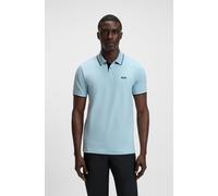 Poloshirt BOSS GREEN "Paul", Herren, Gr. L, blau (light, pastel blau455), Jersey, Obermaterial: 92% Baumwolle, 8% Elasthan, slim fit, hoch geschlossener Ausschnitt, eingesetzt Bündchen kontrastfarben,