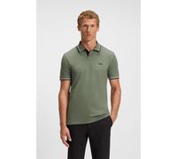 Poloshirt BOSS GREEN "Paul", Herren, Gr. L, grün (open grün358), Jersey, Obermaterial: 92% Baumwolle, 8% Elasthan, unifarben, slim fit, hoch geschlossener Ausschnitt, eingesetzt Bündchen kontrastfarbe