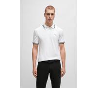 Poloshirt BOSS GREEN "Paul", Herren, Gr. S, weiß (weiß100), Jersey, Obermaterial: 92% Baumwolle, 8% Elasthan, unifarben, slim fit, hoch geschlossener Ausschnitt, eingesetzt Bündchen kontrastfarben, Sh