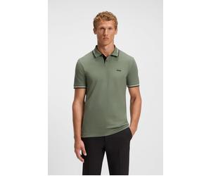 Poloshirt BOSS GREEN "Paul Slim Fit Stretch-Baumwoll-Pique", Herren, Gr. L, grün (open grün358), Jersey, Obermaterial: 92% Baumwolle, 8% Elasthan, unifarben, slim fit, hoch geschlossener Ausschnitt, e