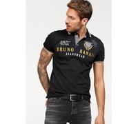 Poloshirt BRUNO BANANI, Herren, Gr. M (48/50), schwarz, Piqué, Obermaterial: 95% Baumwolle, 5% Elasthan, bestickt, körpernah, Shirts, körpernahe Passform, mit Stickereien und Badges, Polokragen (39379