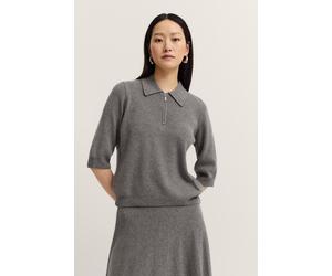 Poloshirt BUGATTI, Damen, Gr. XS, 250, grau, 40% Wolle, 30% Viskose, 20% Polyamid, 10% Kaschmir, unifarben, normal, Bündchen, Shirts, mit Reißverschluss & Hemdkragen (24909612-XS) 250, grau