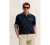 Poloshirt BUGATTI, Herren, Gr. XL, blau (390, marine), 50% Baumwolle, 50% Polyester, unifarben, normal, ohne Ausschnitt, Shirts, Modern Fit mit einer Brusttasche (95450807-XL) 390, marine