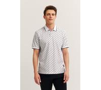 Poloshirt BUGATTI "Modern Fit", Herren, Gr. M, 10, weiß, 52% Baumwolle, 44% Polyester, 4% Elasthan, Rautenmuster, normal, ohne Ausschnitt, Rippbündchen, Shirts, mit Rauten-Muster (35392857-M) 10, weiß