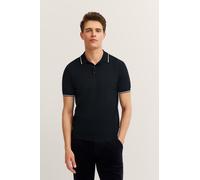 Poloshirt BUGATTI "Regular Fit", Herren, Gr. L, blau (390, marine), 65% Viskose, 35% Polyamid, unifarben, regular fit, ohne Ausschnitt, Rippbündchen, Shirts, angenehm weich und zeitloses Design (34026