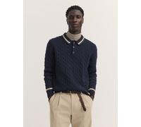 Poloshirt BUGATTI "Regular Fit", Herren, Gr. M, 390, marine, 80% Wolle, 20% Polyamid, Zopfmuster, regular fit, ohne Ausschnitt, Shirts, Regular Fit Wollmix Zopfmuster (72996249-M) 390, marine