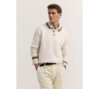 Poloshirt BUGATTI "Regular Fit", Herren, Gr. XL, 20, ecru, 80% Wolle, 20% Polyamid, Zopfmuster, regular fit, ohne Ausschnitt, Shirts, Regular Fit Wollmix Zopfmuster (30514763-XL) 20, ecru