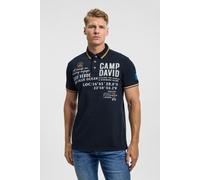 Poloshirt CAMP DAVID, Herren, Gr. M, blau, Piqué, Material: 100% Baumwolle, bedruckt, bestickt, regular fit normal, hoch geschlossener Ausschnitt, eingesetzt Bündchen, Shirts, mit Seitenschlitze (6314