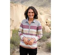 Poloshirt CASUAL LOOKS "Poloshirt", Damen, Gr. 46, grau (grau, mauve, geringelt), 100% Baumwolle, gemustert, gestreift, Shirts (46465416-46) grau, mauve, geringelt