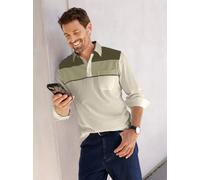 Poloshirt CATAMARAN "Langarm-Poloshirt", Herren, Gr. 44/46, grün (beige, oliv), 100% Baumwolle, gemustert, gestreift, mehrfarbig, Shirts (14690006-44) beige, oliv