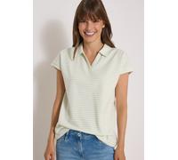 Poloshirt CECIL, Damen, Gr. 3XL, raw matcha lime, Web, 95% Baumwolle, 5% Elasthan, gestreift, comfort fit normal, hoch geschlossener Ausschnitt, abgesteppt, Shirts, im Streifendesign (96008621-XXXL) r