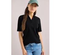 Poloshirt CECIL, Damen, Gr. 3XL, schwarz, Web, 100% Baumwolle, unifarben, comfort fit normal, hoch geschlossener Ausschnitt, abgesteppt, Shirts, aus reiner Baumwolle (12962618-XXXL) schwarz