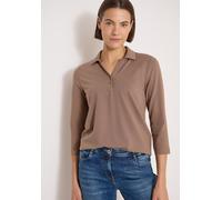 Poloshirt CECIL, Damen, Gr. L (42), braun (cocoa taupe), Web;Stoff;Piqué, 48% Baumwolle, 48% Modal, 4% Elasthan, unifarben, comfort fit normal, hoch geschlossener Ausschnitt, normaler Saum, Shirts, mi