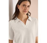 Poloshirt CECIL, Damen, Gr. L (42), weiß (macadamia beige), Stoff, 60% Viskose, 40% Polyester, unifarben, comfort fit normal, hoch geschlossener Ausschnitt, normaler Saum, Shirts, in Unifarbe (5052082