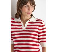 Poloshirt CECIL, Damen, Gr. M (40), glazed apple rot, Web, 100% Baumwolle, gestreift, normal normal, hoch geschlossener Ausschnitt, Rippbündchen, Shirts, aus reiner Baumwolle (58322628-M) glazed apple