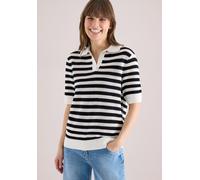 Poloshirt CECIL, Damen, Gr. S (38), universal blau, Web, 100% Baumwolle, gestreift, normal normal, hoch geschlossener Ausschnitt, Rippbündchen, Shirts, aus reiner Baumwolle (87300133-S) universal blau