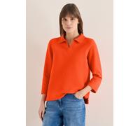 Poloshirt CECIL, Damen, Gr. XL (44), cherry tomato orange, Web, 95% Baumwolle, 5% Elasthan, unifarben, comfort fit normal, hoch geschlossener Ausschnitt, normaler Saum, Shirts, mit 3/4 Ärmeln (4288780