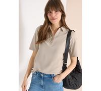 Poloshirt CECIL, Damen, Gr. XXL (46), beige (grain beige), Web, 100% Baumwolle, unifarben, comfort fit normal, hoch geschlossener Ausschnitt, abgesteppt, Shirts, aus reiner Baumwolle (53205350-XXL) gr