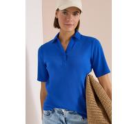 Poloshirt CECIL, Damen, Gr. XXL (46), blau (surf blau), Web, 100% Baumwolle, unifarben, comfort fit normal, hoch geschlossener Ausschnitt, abgesteppt, Shirts, aus reiner Baumwolle (34144530-XXL) surf