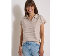 Poloshirt CECIL, Damen, Gr. XXL (46), creamy mocha, Web, 95% Baumwolle, 5% Elasthan, gestreift, comfort fit normal, hoch geschlossener Ausschnitt, abgesteppt, Shirts, im Streifendesign (73668401-XXL) 