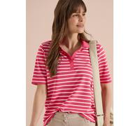 Poloshirt CECIL, Damen, Gr. XXL (46), geranium rot, Web, 48% Baumwolle, 48% Modal, 4% Elasthan, gestreift, comfort fit normal, hoch geschlossener Ausschnitt, normaler Saum, Shirts, im Streifen-Design 