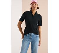 Poloshirt CECIL, Damen, Gr. XXL (46), schwarz (palm breeze grün), Web, 100% Baumwolle, unifarben, comfort fit normal, hoch geschlossener Ausschnitt, abgesteppt, Shirts, aus reiner Baumwolle (15359913-