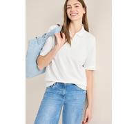 Poloshirt CECIL, Damen, Gr. XXL (46), vanilleweiß, Piqué, Obermaterial: 48% Baumwolle, 48% Modal, 4% Elasthan, unifarben mit Farbeinsatz, normal hüftbedeckend, V-Ausschnitt, Shirts, mit Kontrast-Strei
