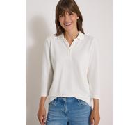 Poloshirt CECIL, Damen, Gr. XXL (46), weiß (vanilleweiß), Piqué, Obermaterial: 48% Baumwolle, 48% Modal, 4% Elasthan, unifarben, normal hüftbedeckend, V-Ausschnitt, abgesteppte Kante, Shirts, 3/4-Arm