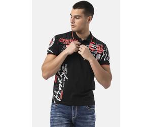 Poloshirt CIPO & BAXX, Herren, Gr. 4XL, pink (schwarz, pink), Single Jersey, Obermaterial: 95% Baumwolle, 5% Elasthan, bedruckt, slim fit, Rundhals, Rippbündchen, Shirts, mit markantem Print (41929527