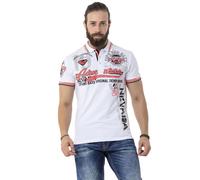 Poloshirt CIPO & BAXX, Herren, Gr. M, weiß, Single Jersey, Obermaterial: 95% Baumwolle, 5% Elasthan, bedruckt, slim fit hüftlang, Rundhals, Shirts (83197207-M) weiß