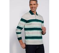 Poloshirt CLASSIC "Langarm-Poloshirt", Herren, Gr. 44/46, grün (hellgrau, petrol, geringelt), 100% Baumwolle, gemustert, mehrfarbig, Shirts (90301408-44) hellgrau, petrol, geringelt