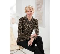 Poloshirt CLASSIC "Poloshirt", Damen, Gr. 46, bunt (schwarz, braun, gemustert), 66% Polyester, 30% Viskose, 4% Elasthan, gemustert, mehrfarbig, Shirts (10318230-46) schwarz, braun, gemustert