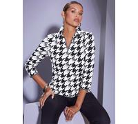 Poloshirt CREATION L "Poloshirt", Damen, Gr. 48, schwarz (schwarz, ecru, bedruckt), 95% Viskose, 5% Elasthan, gemustert, mehrfarbig, V-Ausschnitt, Shirts (45891806-48) schwarz, ecru, bedruckt