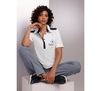 Poloshirt CREATION L PREMIUM "Lyocell-Baumwoll-Poloshirt", Damen, Gr. 44, weiß (weiß, marine), 67% Lyocell, 28% Baumwolle, 5% Elasthan, gemustert, mehrfarbig, Shirts (86489627-44) weiß, marine