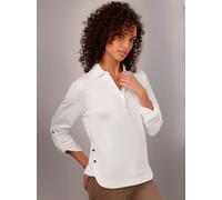Poloshirt CREATION L PREMIUM "Pima-Baumwoll-Shirt", Damen, Gr. 42, beige (ecru), 95% Baumwolle, 5% Elasthan, unifarben, V-Ausschnitt, Shirts (38049803-42) ecru