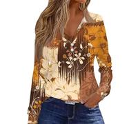 Poloshirt Damen V-Ausschnitt Langarm Business Shirt Blumen Bedruckt Golf Herbst Longshirt Ausgefallene Bluse Festliche Oberteile Basic Hemdbluse Leichte Blusenshirt Casual Arbeits