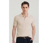 Poloshirt FELIX HARDY "Polo Shirt Kurzarm mit Zopfmuster", Herren, Gr. XL, beige, 100% Baumwolle, Shirts (66046225-XL) beige