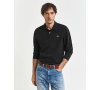 Poloshirt GANT "REG SHIELD LS PIQUE RUGGER", Herren, Gr. M, schwarz, Jersey, Obermaterial: 100% Baumwolle, unifarben, regular fit hüftlang, hoch geschlossener Ausschnitt, Rippbündchen, Shirts, mit Log