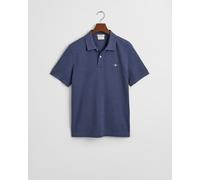 Poloshirt GANT "SLIM SHIELD SS PIQUE POLO", Herren, Gr. 4XL, blau (schwarz jeansblau melange), Jersey, Obermaterial: 100% Baumwolle, unifarben, slim fit hüftlang, hoch geschlossener Ausschnitt, Rippbü