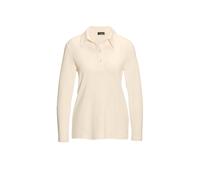 Poloshirt GOLDNER "Langarm Poloshirt mit Schmuckband an Knopfleiste", Damen, Gr. 50, beige (cremeweiß), Obermaterial: 95% Modal CMD. 5% Elasthan EL., Sonstiges, Shirts, Ohne (84602707-50) cremeweiß
