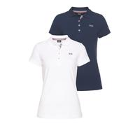Poloshirt H.I.S, Damen, Gr. 44, blau (navy, weiß), Obermaterial: 95% Baumwolle, 5% Elasthan, bestickt, clean, unifarben, figurbetont, Shirts, Kurzarm, figurbetonte Passform, mit klassischem Polokragen