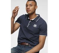 Poloshirt H.I.S, Herren, Gr. M (48/50), blau (marine), Piqué, Obermaterial: 100% Baumwolle, bedruckt, schmal, Rundhals, Rippbündchen, Shirts, Kurzarm, schmal geschnitten, mit Polokragen, aus Piqué-Sto