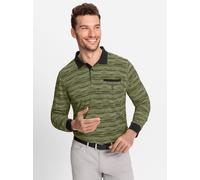Poloshirt HAJO "Langarm-Poloshirt", Herren, Gr. 60/62, grün (oliv, meliert), 62% Baumwolle, 38% Polyester, gemustert, gestreift, unifarben, Shirts (67552416-60) oliv, meliert