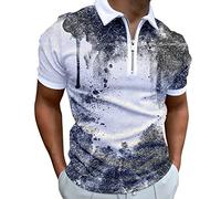 Poloshirt Herren 3D Drucken Tshirt Lustige Druck Oversize T Shirt Männer Kurzarm T Shirt Kurzarmshirt Sommer Sport Shirts Vintage Casual Tops Cotton Tee Streetwear Weiß L