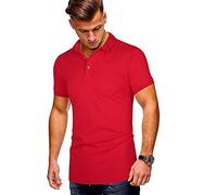 Poloshirt Herren Basic Einfarbig Slim Fit Herren Freizeitshirt Sommer Atmungsaktiv Kent-Kragen Knopfleiste Kurzarm Herren Shirt Business Climbing Herren T-Shirt G-Red L