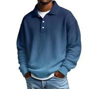 Poloshirt Herren,Herren Polo Shirt, Langarmhemden, Button-Down-Kragen, lässiges, lockeres Schnittmuster, mittelschweres, strukturiertes Strickoberteil Hemden Sportlich (Blue, M)
