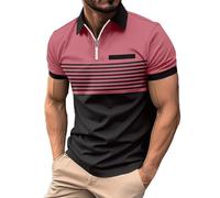 Poloshirt Herren Kurzarm Mit Zipper - Tshirt Herren Mit Kragen Baumwolle Patchwork Poloshirts Mit ReißVerschluss Casual T Shirt Sommer Golf Polo Shirts FüR MäNner Regular Fit Freizeit Polohemd