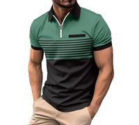Poloshirt Herren Kurzarm Mit Zipper - Tshirt Herren Mit Kragen Baumwolle Patchwork Poloshirts Mit ReißVerschluss Casual T Shirt Sommer Golf Polo Shirts FüR MäNner Regular Fit Freizeit Polohemd