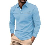 Poloshirt Herren Langarm Klassisches mit Tasche Longsleeve Bequeme einfarbige Baumwoll-Knopfhemden Outdoor Casual Polo Tops Golf T-Shirts Freizeit Stretch Slim Fit T-Shirt Männer